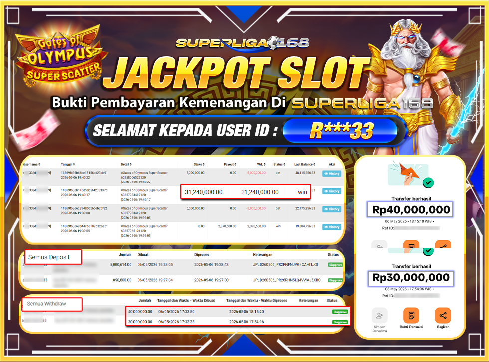 SUPERLIGA168 JACKPOT GATES OF OLYMPUS SUPER SCATTER Rp.70,000,000LUNAS